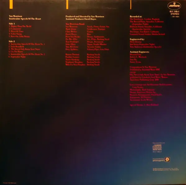 Van Morrison - Inarticulate Speech Of The Heart 뒷면
