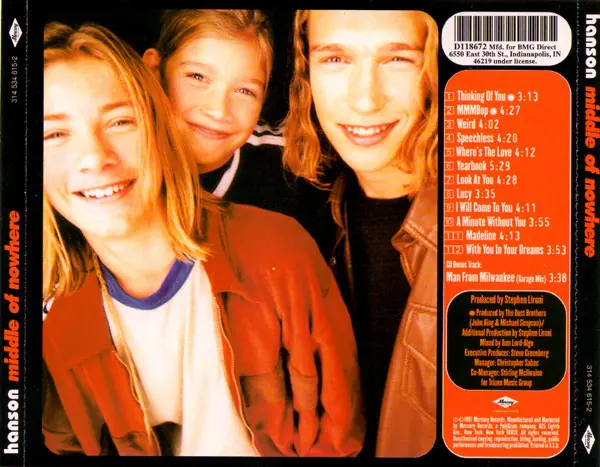 Hanson - Middle Of Nowhere 뒷면