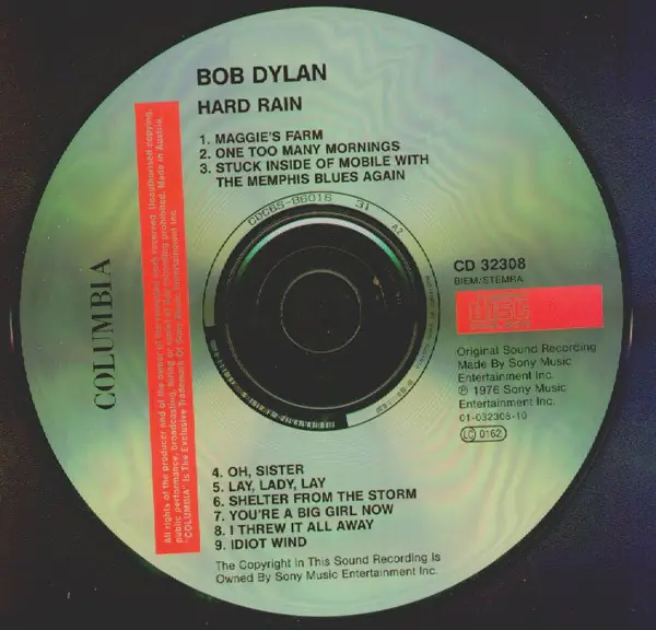 Bob Dylan - Hard Rain 뒷면